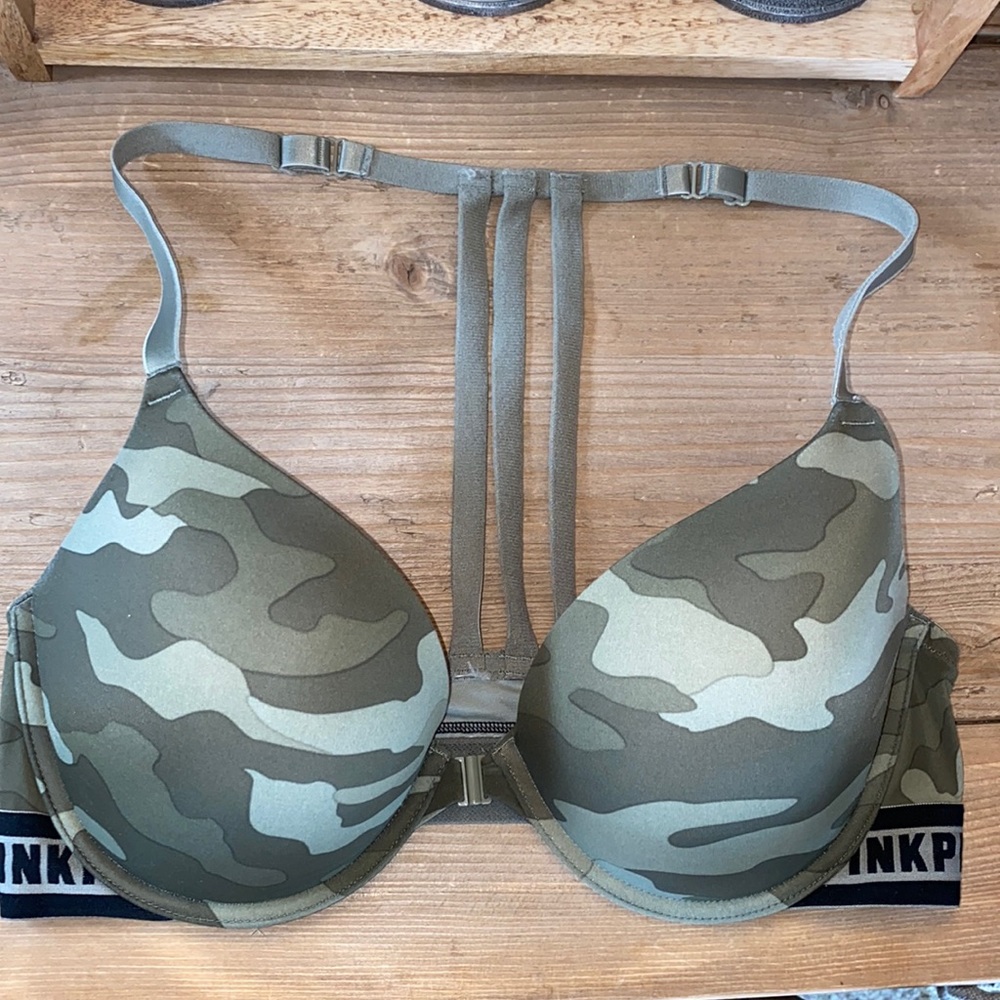 Pink Front Close Camo Bra 36 D Wear Everywhere Push Up